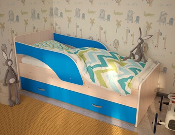 Детская кровать Максимка, корпус Млечный дуб, фасад Синий в Чебоксарах