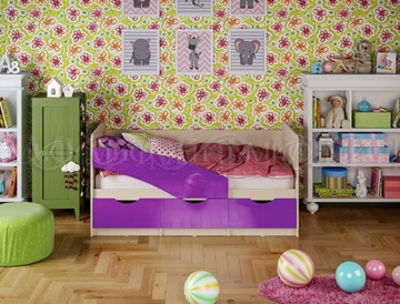 Детская кровать Бабочки 800*1600, Фиолетовый глянец в Чебоксарах