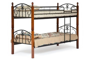 Детская кровать BOLERO двухярусная дерево гевея/металл, 90*200 см (bunk bed), красный дуб/черный в Чебоксарах