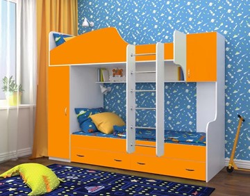 Детская кровать-шкаф Юниор-2, каркас Белое дерево, фасад Оранжевый в Чебоксарах