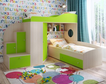 Детская кровать-шкаф Кадет-2, корпус Дуб, фасад Лайм в Чебоксарах