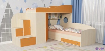 Детская кровать-шкаф Кадет-2, корпус Дуб, фасад Оранжевый в Чебоксарах
