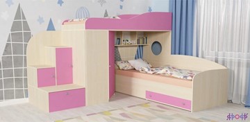 Детская кровать-чердак Кадет-2, корпус Дуб, фасад Розовый в Чебоксарах