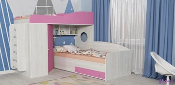 Детская кровать-шкаф Кадет-2 с металлической лестницей, корпус Винтерберг, фасад Розовый в Чебоксарах