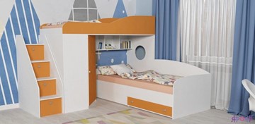 Детская кровать-шкаф Кадет-2 с универсальной лестницей, корпус Белое дерево, фасад Оранжевый в Чебоксарах