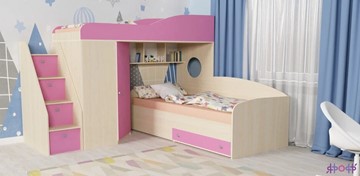 Детская кровать-шкаф Кадет-2 с универсальной лестницей, корпус Дуб, фасад Розовый в Чебоксарах