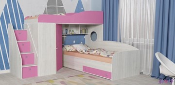 Детская кровать-шкаф Кадет-2 с универсальной лестницей, корпус Винтерберг, фасад Розовый в Чебоксарах
