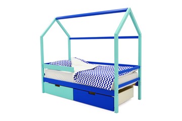 Кровать-домик в детскую Svogen синий-мятный в Чебоксарах