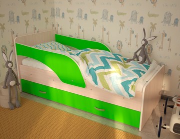 Детская кровать с ящиками Максимка, корпус Млечный дуб, фасад Салатовый в Чебоксарах