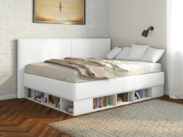 Подростковая кровать Lancaster 1, 120х200, ЛДСП белая, экокожа белая в Чебоксарах