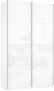 Шкаф-купе двухдверный Прайм (Белое стекло/Белое стекло) 1200x570x2300, белый снег в Чебоксарах