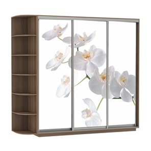 Шкаф 3-дверный Экспресс со стеллажом, 2100х600х2200, Орхидея белая/шимо темный в Чебоксарах