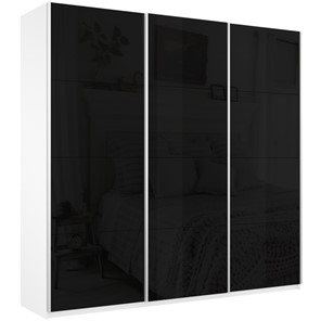 Шкаф 3-дверный Широкий Прайм (Черное стекло) 2400x570x2300,  Белый Снег в Чебоксарах