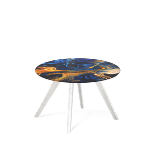 Стол круглый SHT-S39 / SHT-TT32 60 стекло/МДФ (синий сапфир/белый/патина серебро) в Чебоксарах