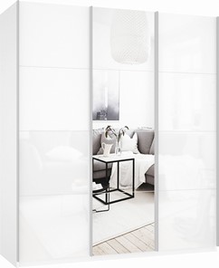 Шкаф 3-х створчатый Прайм (Белое стекло/Зеркало/Белое стекло) 1800x570x2300, белый снег в Чебоксарах