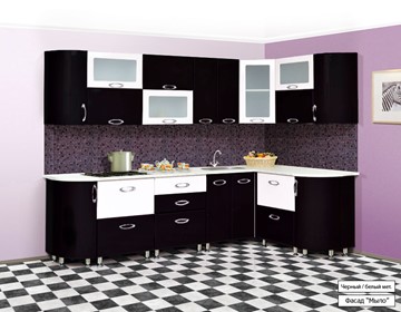 Угловая кухня Мыло 128 2700х1500, цвет Черный/Белый металлик в Чебоксарах