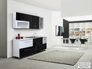 Прямой кухонный гарнитур Мыло 224 2000х718, цвет Черный/Белый металлик в Чебоксарах