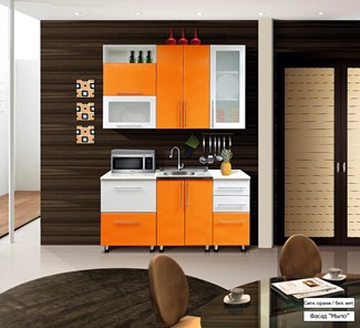 Малогабаритная кухня Мыло 224 1600х718, цвет Оранжевый/Белый металлик в Чебоксарах