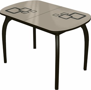 Кухонный раскладной стол Ривьера мини дерево №1, Рисунок квадро (стекло молочное/коричневый/венге) в Чебоксарах