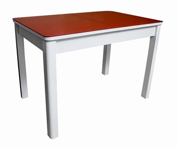Кухонный стол раскладной Айсберг-01 СТ2, белое ЛДСП/стекло алое/прямые массив белый в Чебоксарах