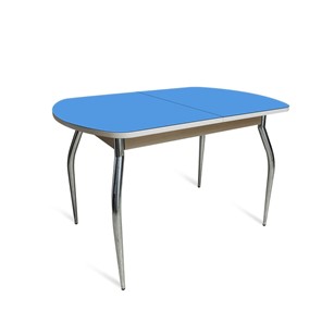 Стол кухонный ПГ-04 СТ2, дуб молочный/синие стекло/35 хром гнутые металл в Чебоксарах