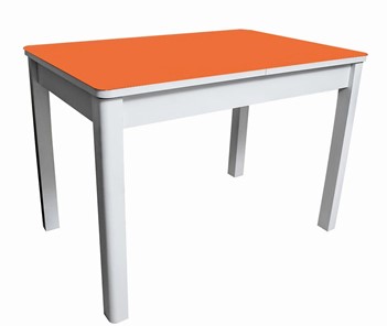 Кухонный раскладной стол Айсберг-01 СТ2, белое ЛДСП/стекло оранжевое/прямые массив белый в Чебоксарах