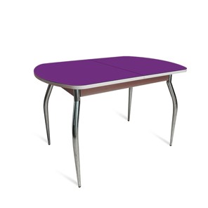 Обеденный раздвижной стол ПГ-02 СТ2, дуб молочный/фиолетовое стекло/35 хром гнутые металл в Чебоксарах