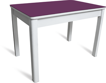 Обеденный стол Айсберг-05 СТ2, белое ЛДСП/фиолетовое стекло/40 массив белый в Чебоксарах