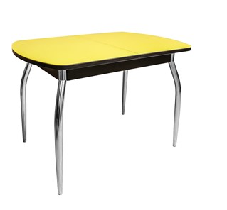 Кухонный стол раскладной ПГ-02 СТ2, венге/желтое стекло/35 хром гнутые металл в Чебоксарах