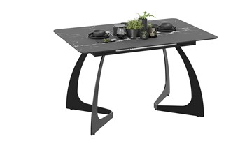 Раздвижной стол Конкорд Тип 2 (Черный муар/Стекло матовое черный мрамор) в Чебоксарах