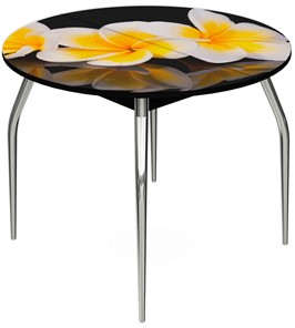 Кухонный раздвижной стол Ривьера - Круг, ноги метал. крашеные №24, ФП (Цветы №11) в Чебоксарах