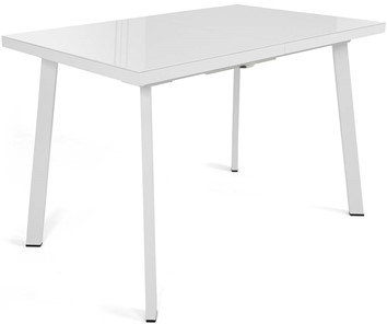 Кухонный стол раскладной Сальвадор-1G (ноги белые, стекло cristal/белый цемент) в Чебоксарах