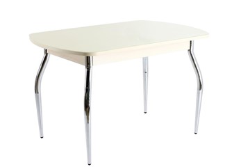 Стеклянный стол ПГ-05 СТ1, дуб молочный/песочное стекло/35 хром гнутые металл в Чебоксарах