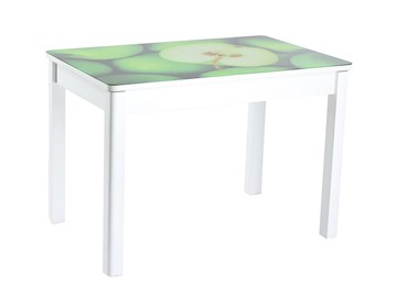 Кухонный стол раскладной Айсберг-02 СТФ, белое лдсп/зеленые яблоки/40 прямые массив белые в Чебоксарах