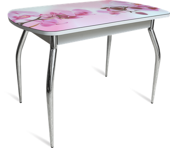 Стеклянный обеденный стол ПГ-04 СТФ белое/орхидея/хром фигурные в Чебоксарах