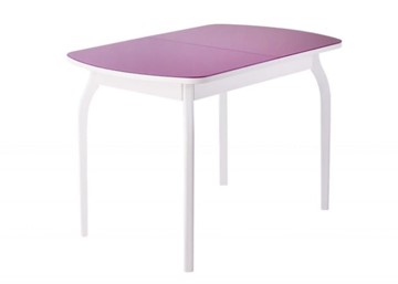 Обеденный раздвижной стол ПГ-мини, матовое фиолетовое стекло, ноги гнутые массив белый в Чебоксарах
