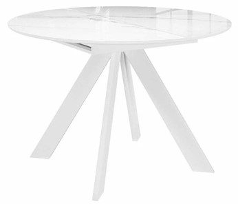 Стеклянный стол раздвижной DikLine SFC110 d1100 стекло Оптивайт Белый мрамор/подстолье белое/опоры белые в Чебоксарах