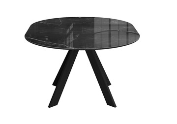 Стол из стекла раздвижной DikLine SFC110 d1100 стекло Оптивайт Черный мрамор/подстолье черное/опоры черные в Чебоксарах