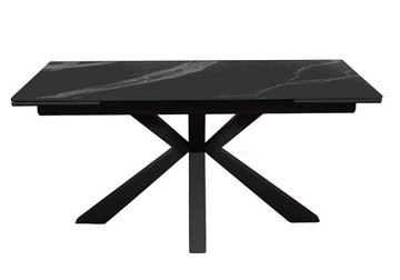 Керамический кухонный стол раздвижной DikLine SFE160 Керамика Черный мрамор/подстолье черное/опоры черные (2 уп.) в Чебоксарах