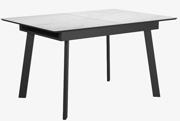 Стеклянный кухонный стол раздвижной DikLine SFA125 Стекло Белый мрамор САТИН/подстолье черное/опоры черные в Чебоксарах