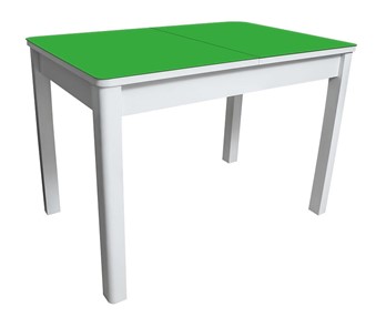 Кухонный обеденный стол Айсберг-05 СТ2, белое ЛДСП/стекло зеленое/прямые массив белый в Чебоксарах