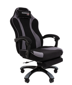 Кресло игровое CHAIRMAN GAME 35 с выдвижной подставкой для ног Ткань черная / Ткань св.серая в Чебоксарах
