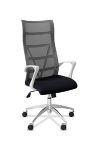 Кресло в офис Топ X белый каркас, сетка/ткань TW / серая/черная в Чебоксарах