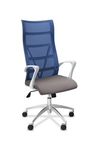 Кресло для руководителя Топ X белый каркас, сетка/ткань TW / синяя/серая в Чебоксарах