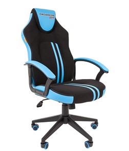 Кресло игровое CHAIRMAN GAME 26  Экокожа - Ткань стандарт. Черный/голубой в Чебоксарах