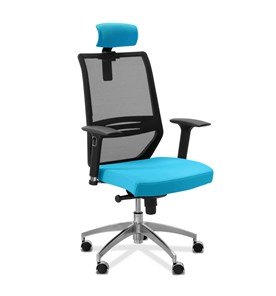 Офисное кресло Aero lux с подголовником, сетка/ткань TW / черная/голубая в Чебоксарах