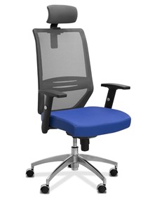 Офисное кресло для персонала Aero с подголовником, сетка/ткань TW / черная/ синяя в Чебоксарах