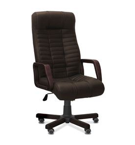 Кресло для руководителя Атлант W, экокожа премиум / тёмно-коричневая CN1113/ дерево - венге в Чебоксарах