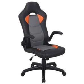 Кресло офисное BRABIX "Skill GM-005", откидные подлокотники, экокожа, черное/оранжевое, 532495 в Чебоксарах