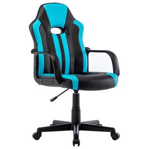 Кресло компьютерное BRABIX "Stripe GM-202", экокожа, черное/голубое, 532509 в Чебоксарах